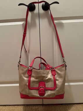Coach Beige and Pink Two-Tone Shoulder Bag with Adjustable Strap